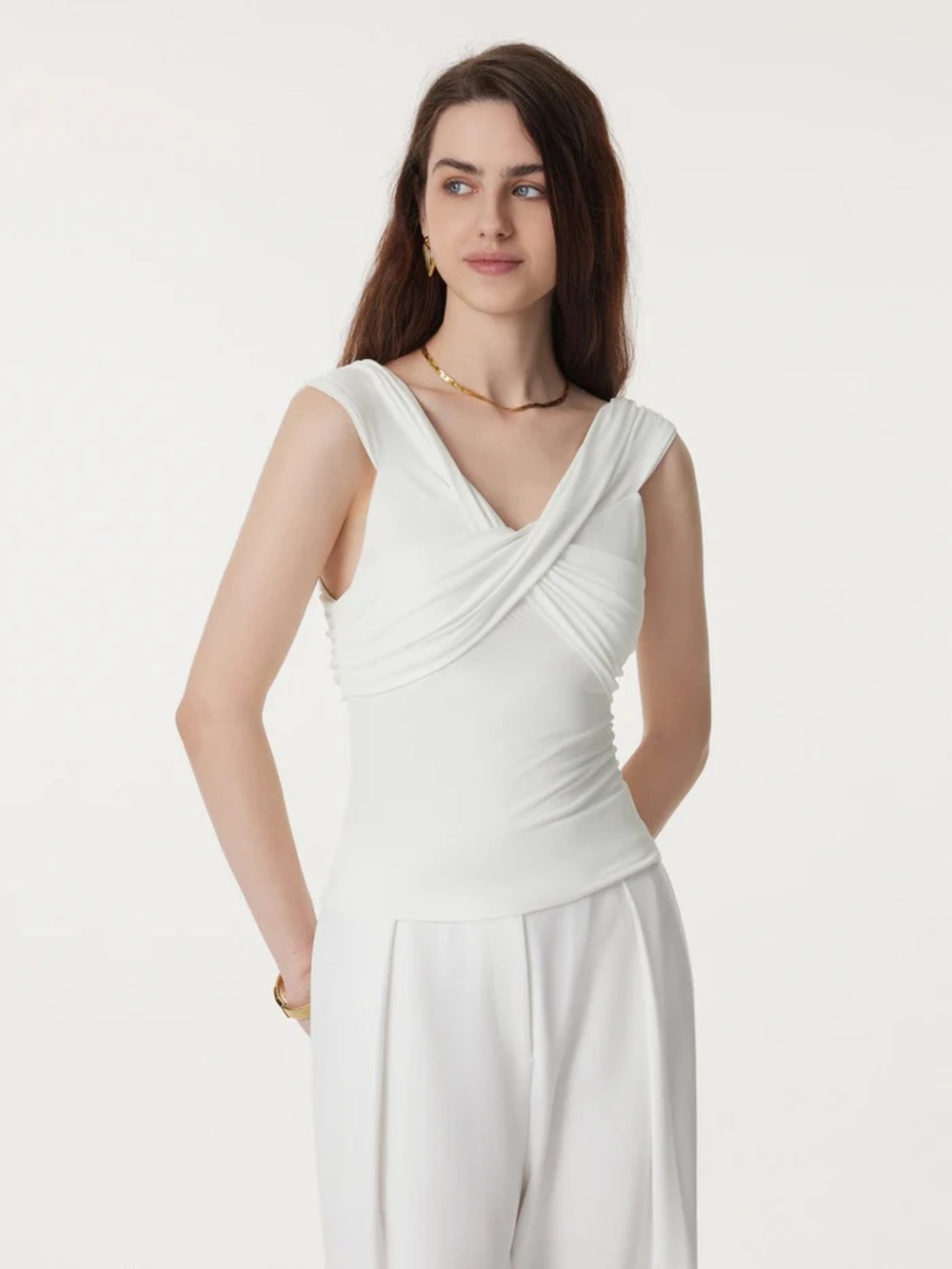 OGL Off-Shoulder White Ruched Built-In Bra Top - Picture 4 of 9